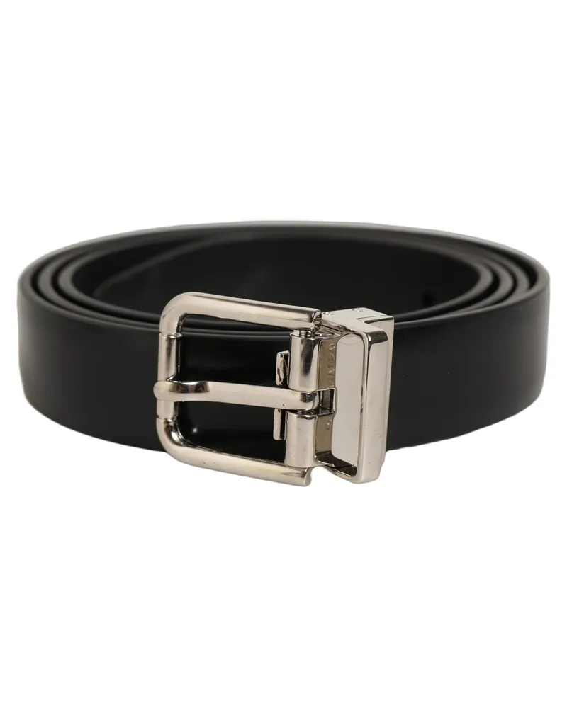 Dolce & Gabbana Calf Leather with Silver-Tone Buckle Belt — Black Black
