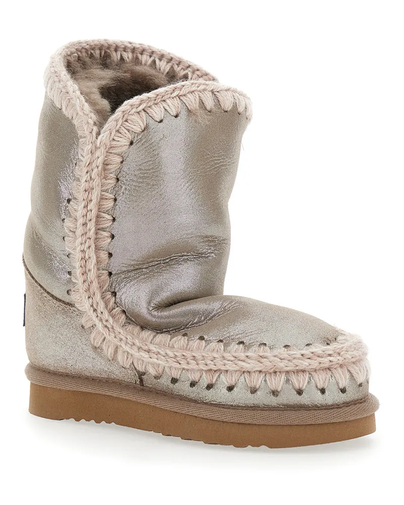 Mou Girls' Metallic Ankle Boots Patent Suede Sheep Beige