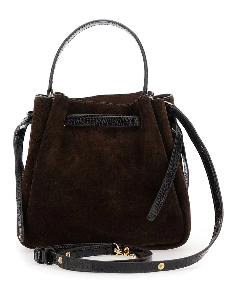 Tory Burch Women's Handbag Romy Bucket Brown Leather Calf Handbags Hand Bags Brown