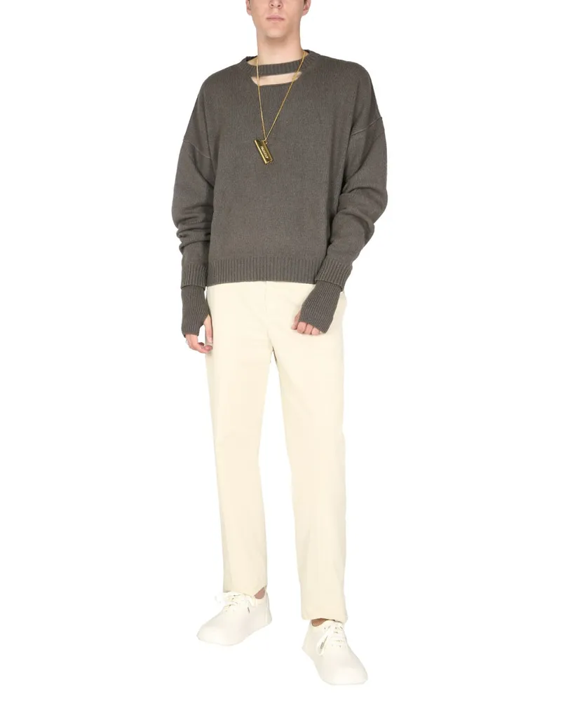 AMBUSH Front Cut-Out Crew Neck Sweater — Green Green
