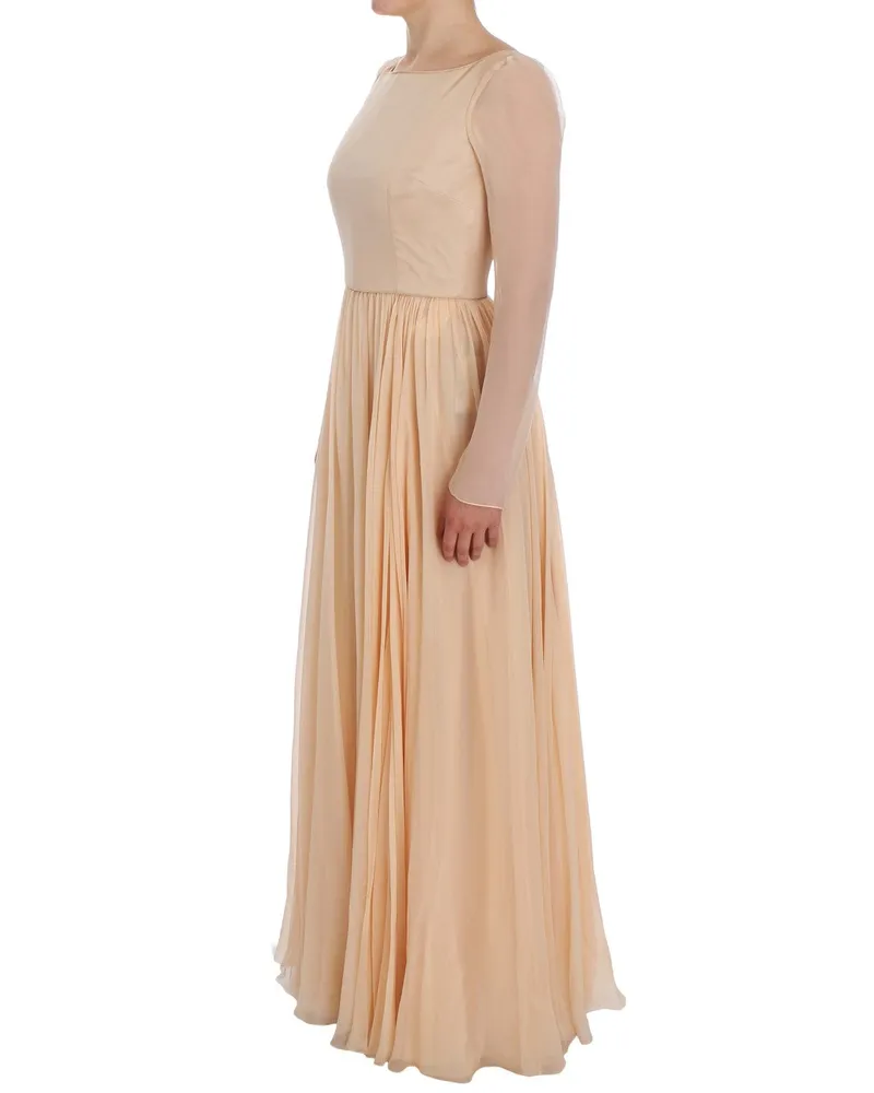 Dolce & Gabbana Women Beige Silk Ball Gown Full Length Dress Beige
