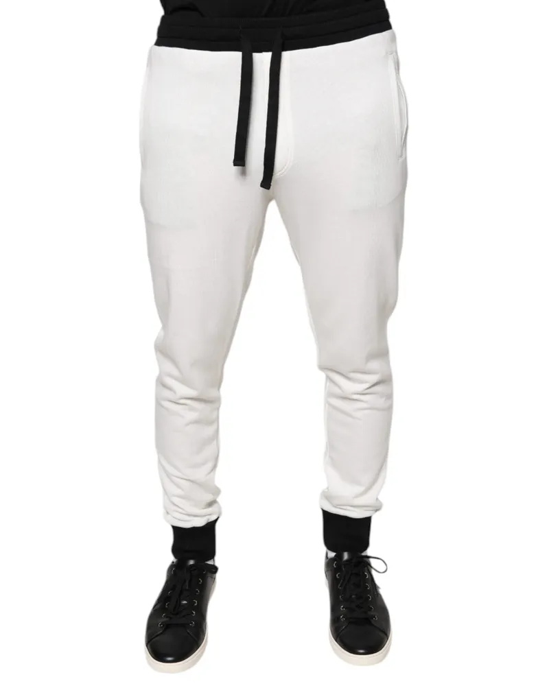 Dolce & Gabbana White Cotton Slim Men Jogger Sweatpants Pants White