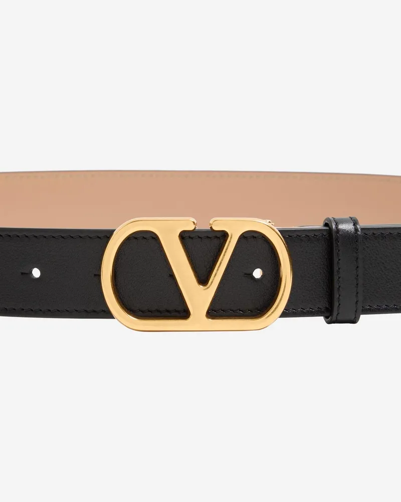 Valentino Garavani Women's Vlogo Signature Leather Belt Black-Pink Black/pink Beige