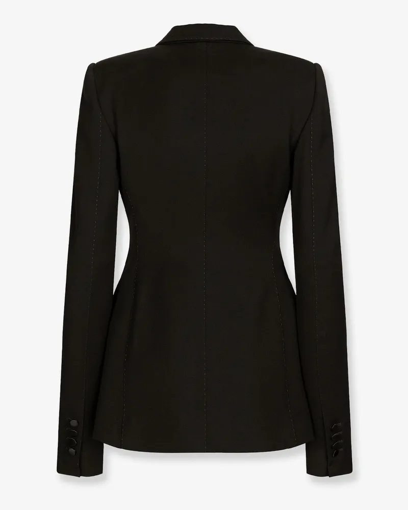 Dolce & Gabbana Women's Tuxedo Blazer Wool-Silk Black Virgin Wool Blazers Jacket Black