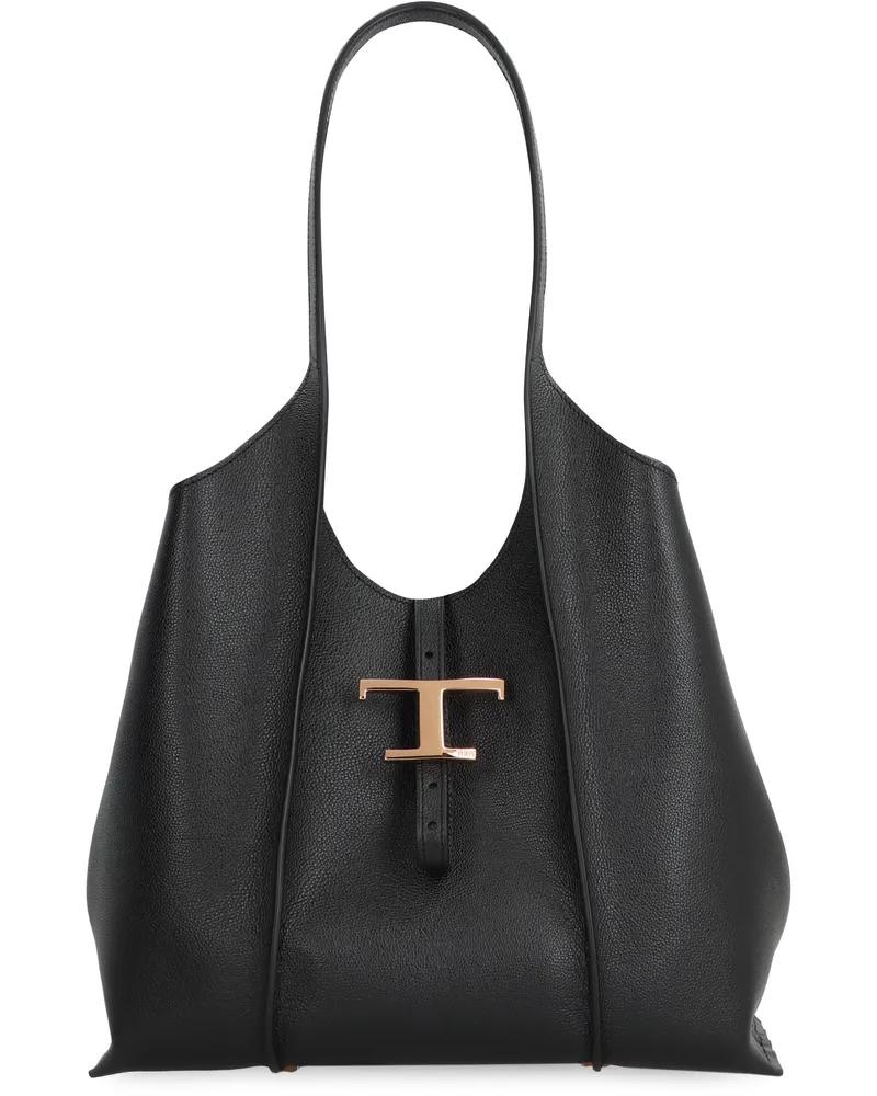TOD'S Women's Leather Tote T Timeless Black Calf Bags Black