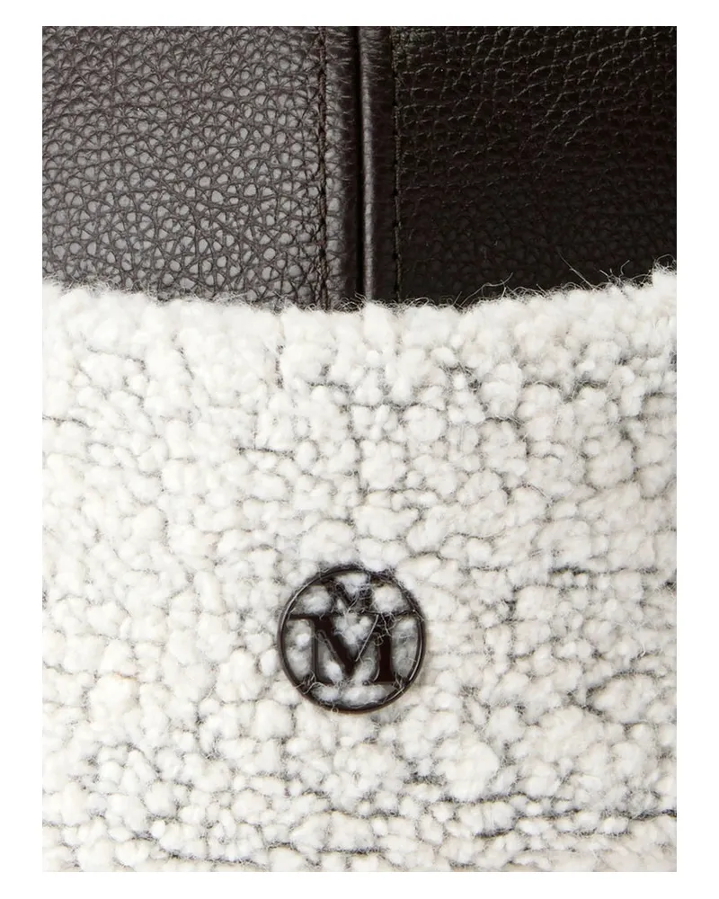 Maison Michel 2674001001 Leather with Shearling Trim Flat Cap — Brown Brown