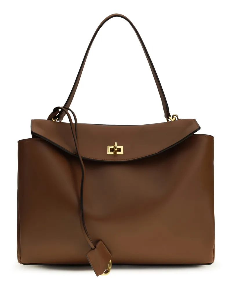 Balenciaga Women's Top Handle Shoulder Bag Rodeo New Tan Calf Leather Brown