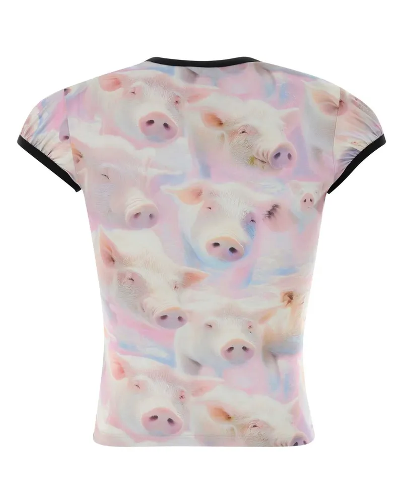 Diesel Women Pig-Print Stretch Jersey T-Shirt Multicolor Polyester Elastane Multicolor