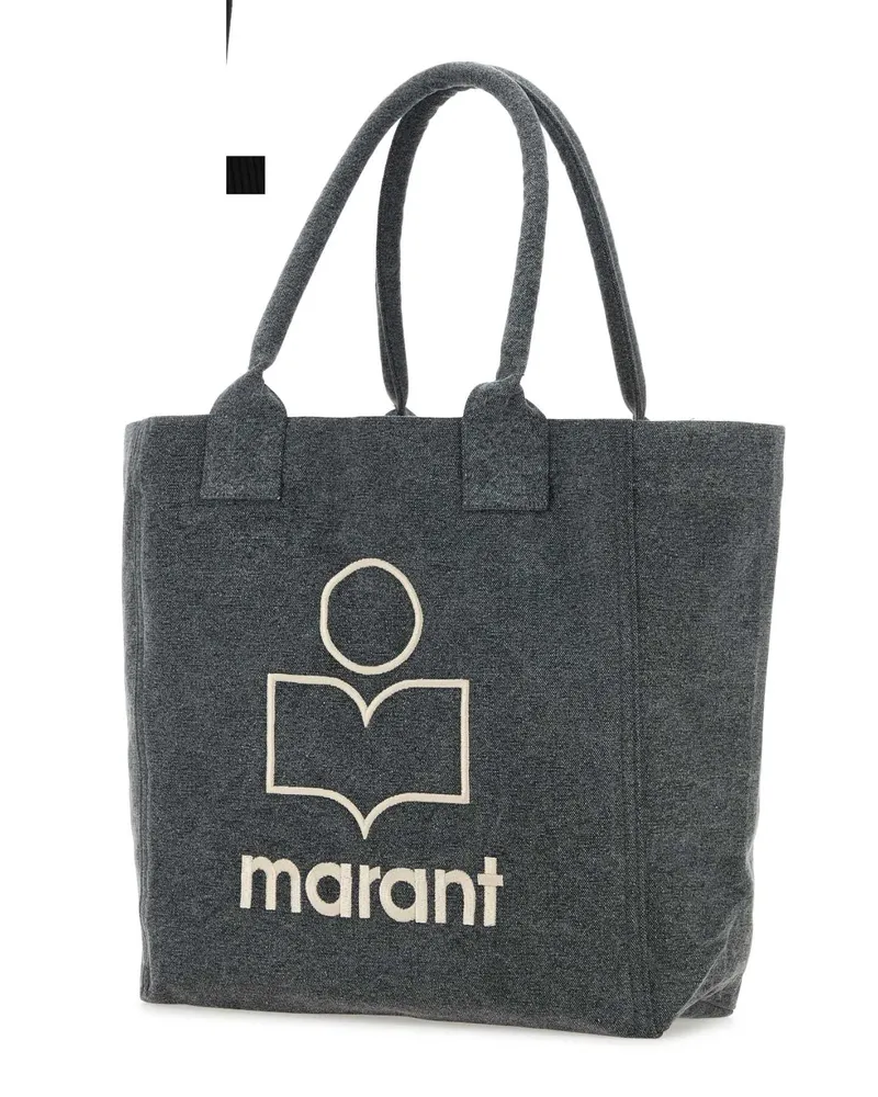 Isabel Marant Women's Melange Dark Grey Cotton Small Yenky Shopping Bag Fadedblack Exterior: Borse A Mano Gray