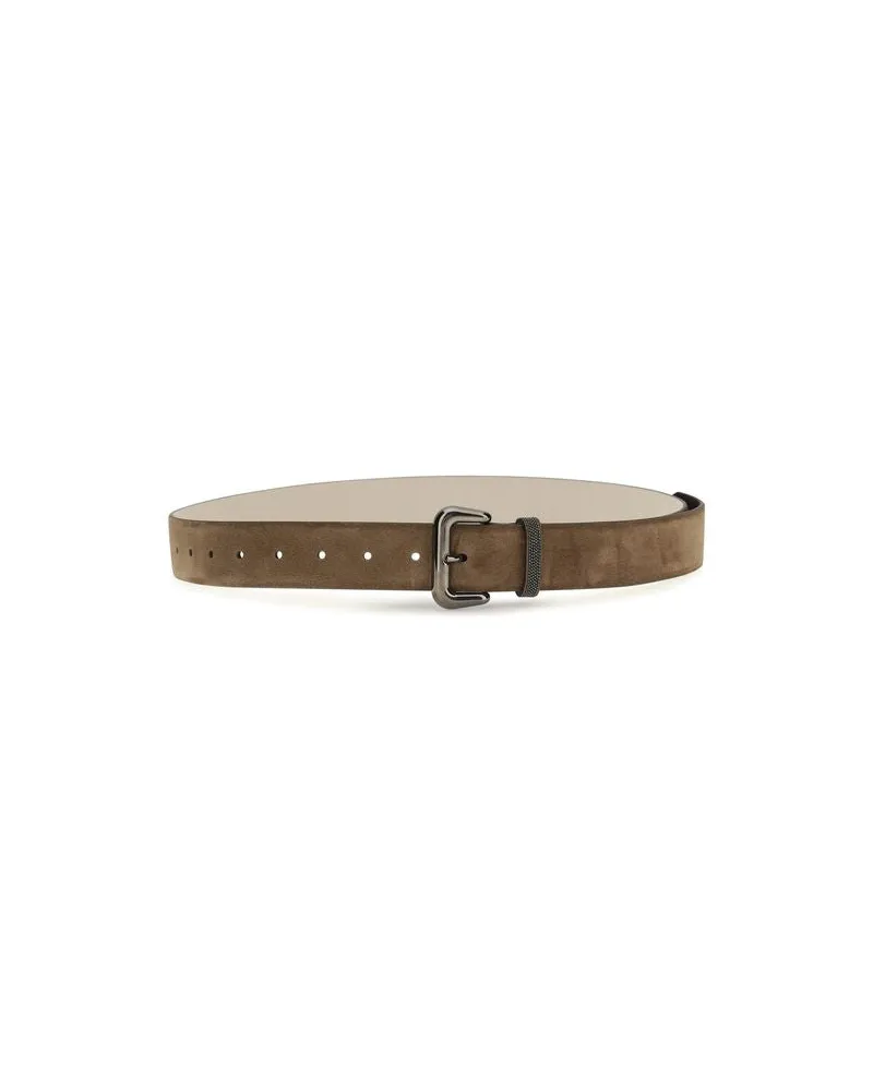 Brunello Cucinelli Suede with Jewelry Detail Belt — Brown Brown