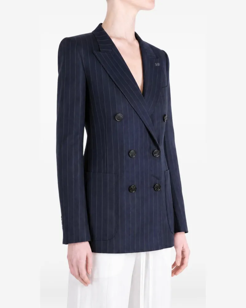 Givenchy Pinstripe Double-Breasted Wool Blazer — Navy Navy