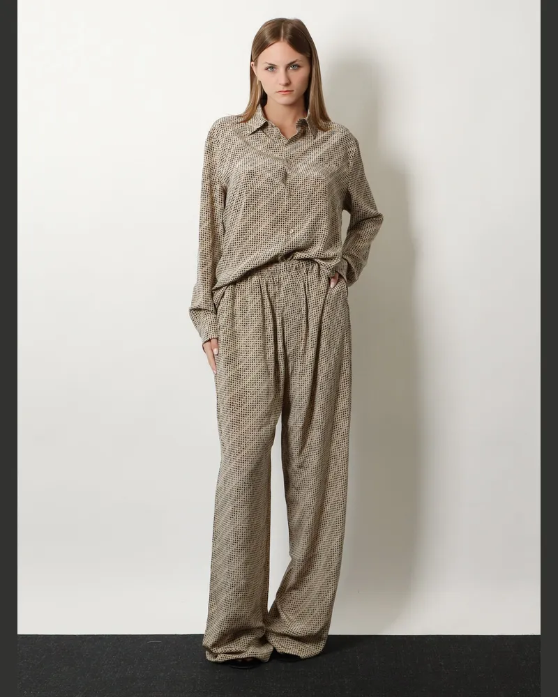 Balenciaga Women's Trousers Monogram Silk Beige Beige