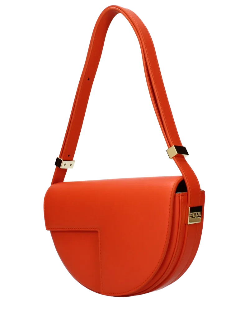 Patou Curved Leather Shoulder Bag — Orange Orange