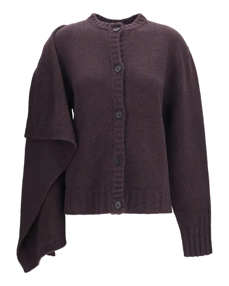 ATTICO Single-Shoulder Cape Virgin Wool Cardigan — Gray Gray