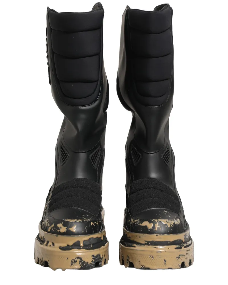 Dolce & Gabbana Black Leather Biker Mid Calf Men Boots Shoes Black
