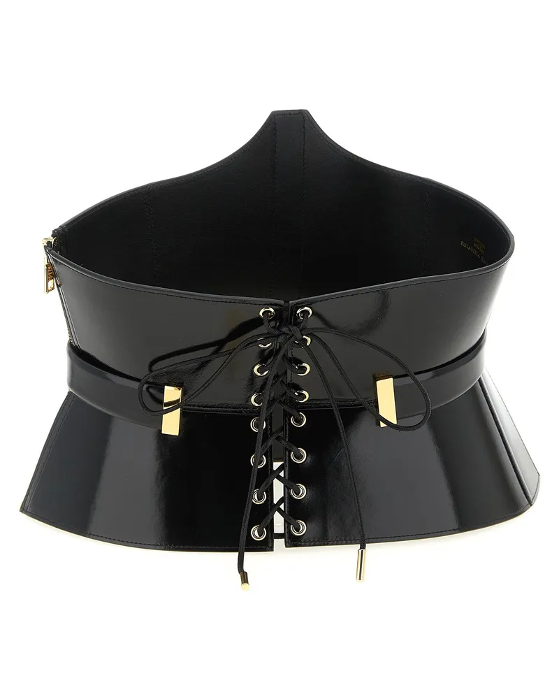 Elisabetta Franchi Patent Leather Corset Corset Belt — Black Black