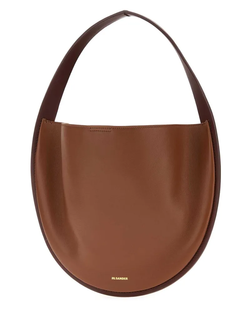Jil Sander Women's Caramel Leather Pivot Shoulder Bag Grape Borse A Mano Brown