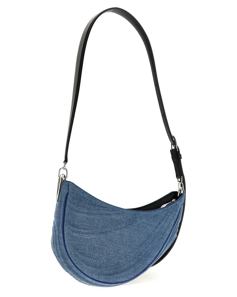 Thierry Mugler Denim and Leather Crescent Shoulder Bag — Blue Blue