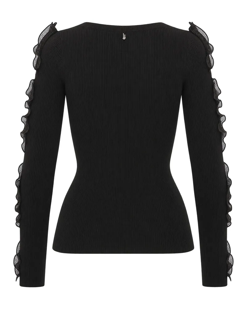 Liu Jo Ribbed Ruffle Knit Sweater — Brown Brown