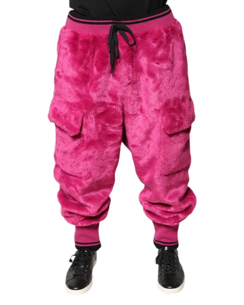 Dolce & Gabbana Men's Pink Acrylic Cargo Jogging Sweatpants Pants Polyester Pink