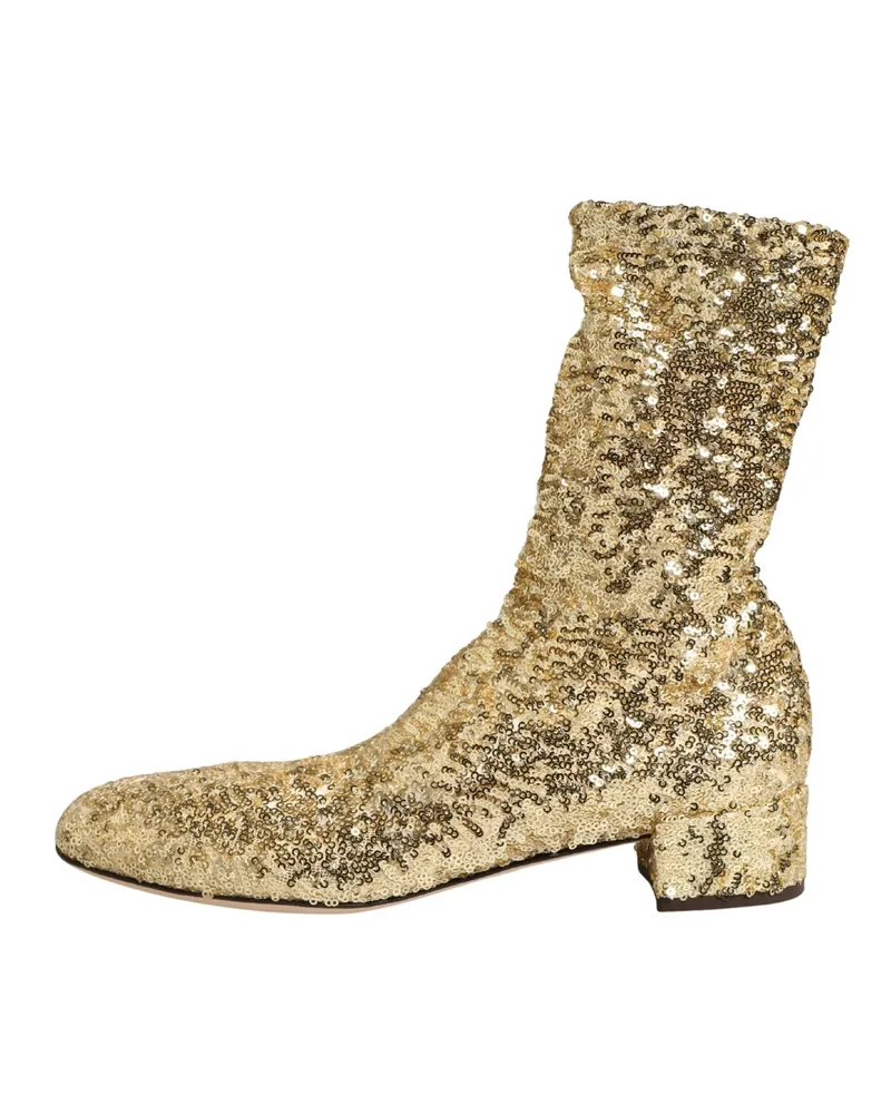Dolce & Gabbana Women's Gold Sequined Short Boots Stretch Shoes Elastane Nylon Polyester Gold