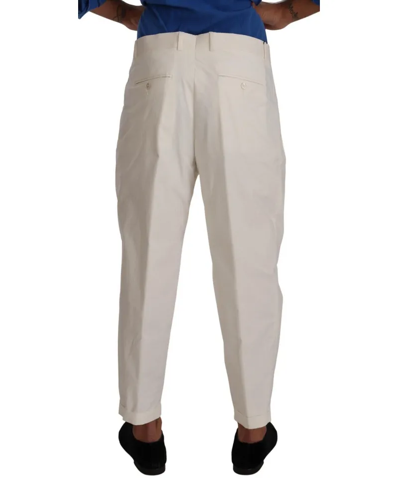 Dolce & Gabbana White Cotton Tapered Men Trouser Dress Pants Elastane White
