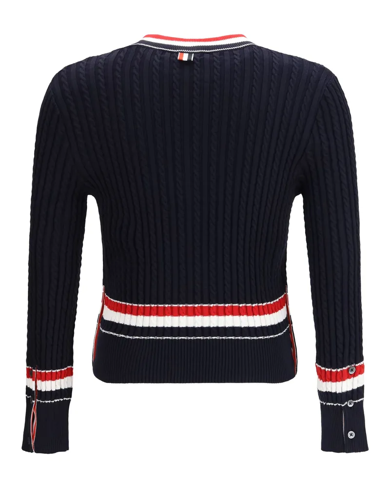 Thom Browne Men's Sweater Intarsia V-Neck Navy Cotton Navy