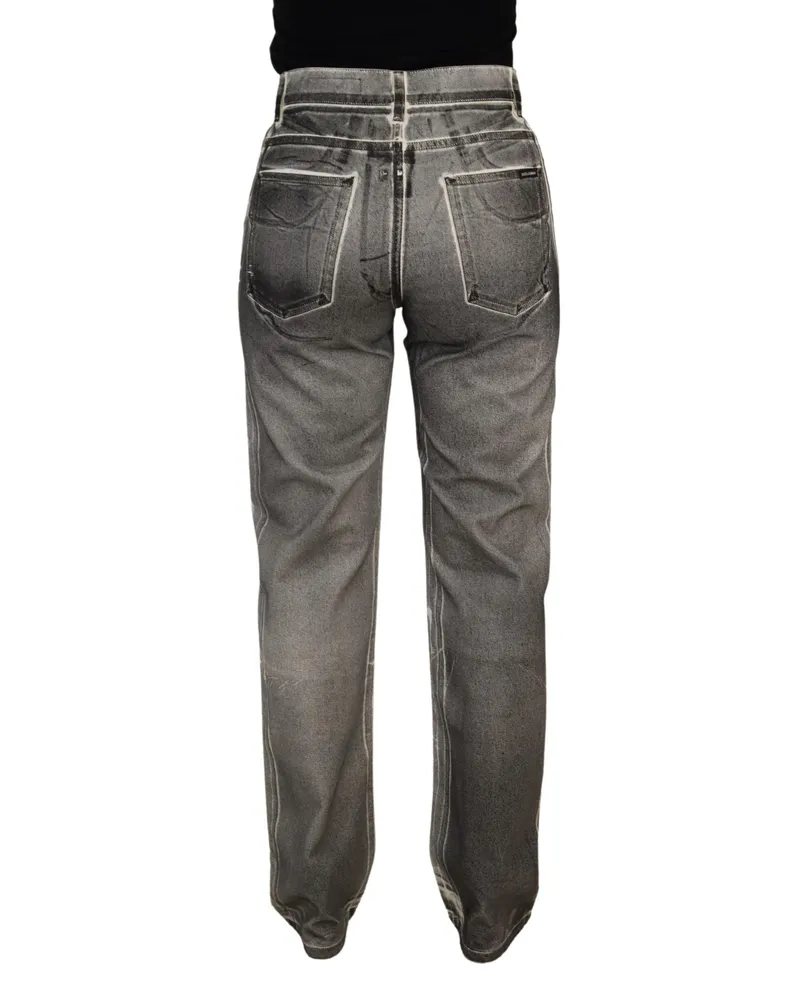 Dolce & Gabbana Women Grey Washed High Waist Denim Pants Cotton Jeans Gray