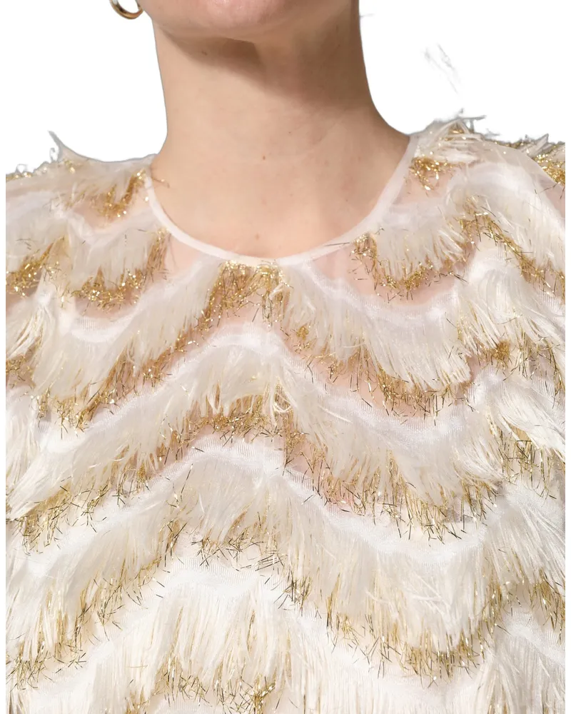 Dolce & Gabbana Women's Ivory Fringe Layered Shift Midi Dress Off White White