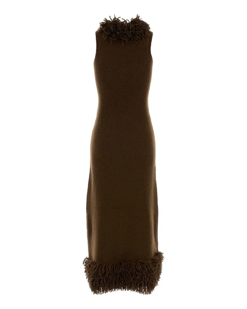 Loewe Fringed Wool Blend Dress — Brown Brown