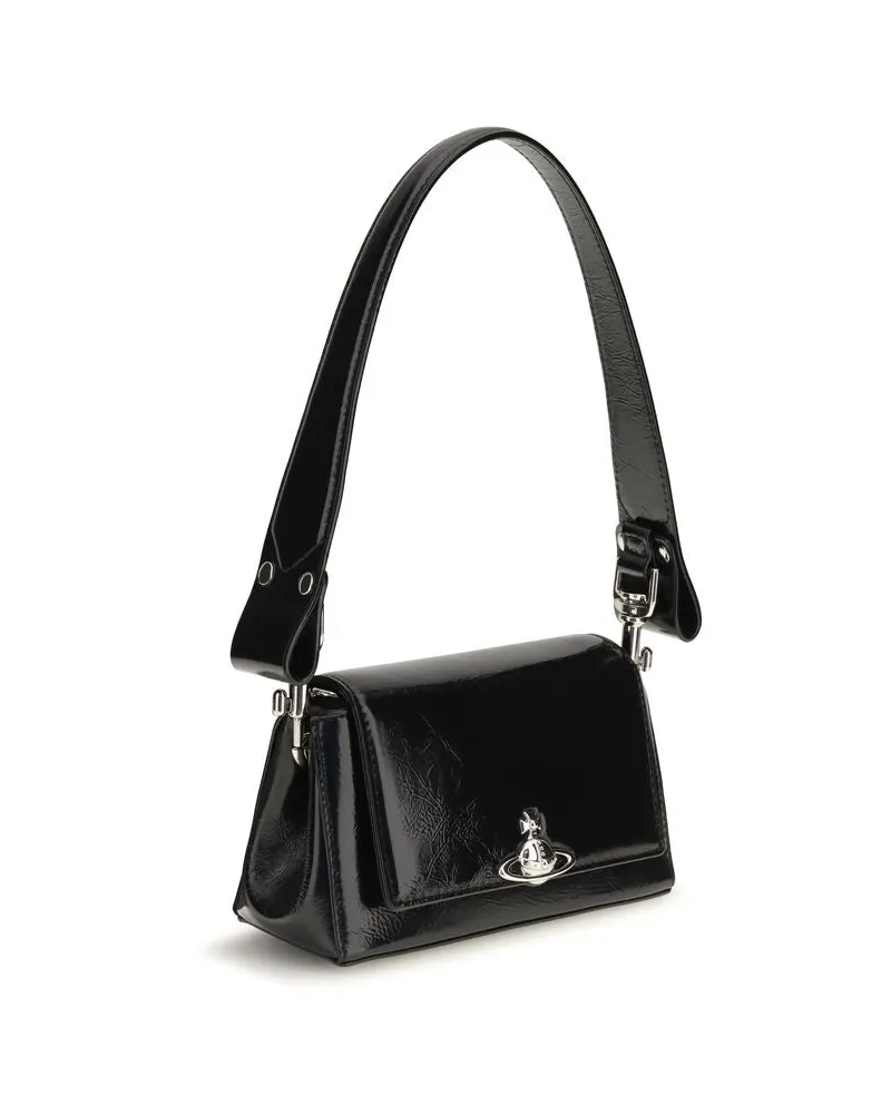 Vivienne Westwood Hazel Calfskin Leather Shoulder Bag — Black Black