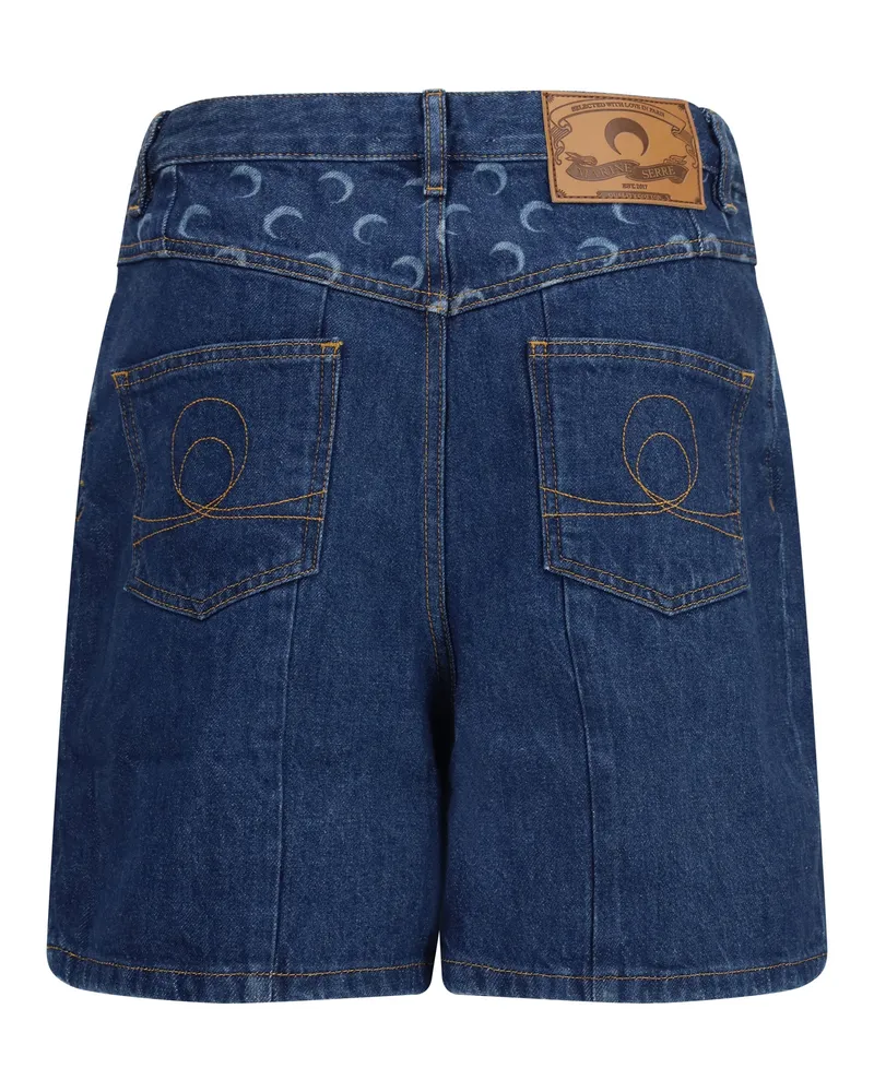 Marine Serre Women's High-Waisted Denim Shorts Midnight Blue Cotton Bermuda Navy