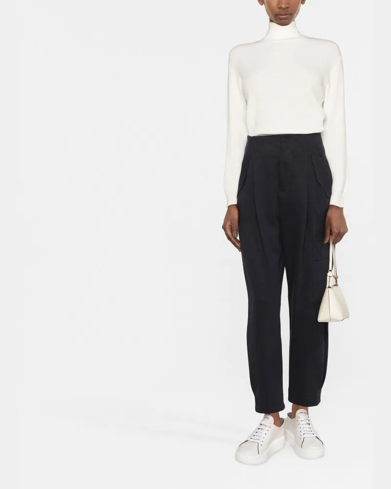 Brunello Cucinelli Ribbed Cashmere Roll-Neck Sweater — Cream Off-white