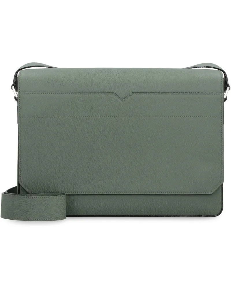 Valextra Men's Leather Messenger Bag Green Calf Green
