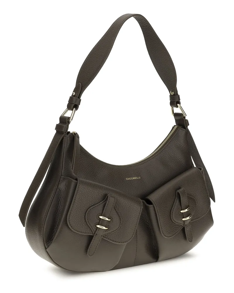 Coccinelle Women's Small Boheme Shoulder Bag Fango Calf Leather Bos Taurus Gray