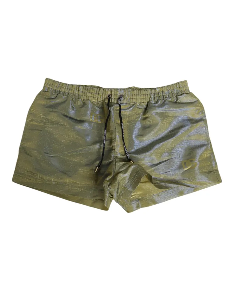 Dolce & Gabbana Green Polyester Metallic Logo Print Men Swimwear Clothing Green