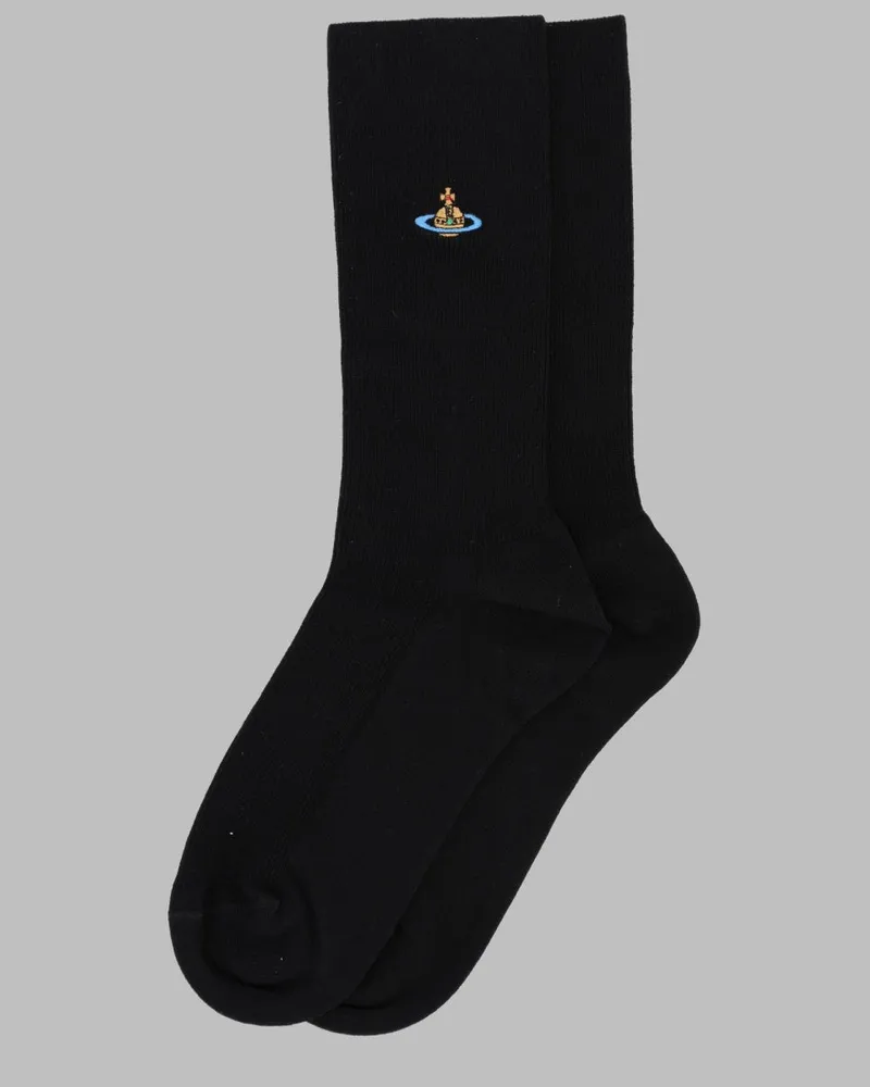 Vivienne Westwood Ribbed Crew with Logo Orb Socks — Black Black