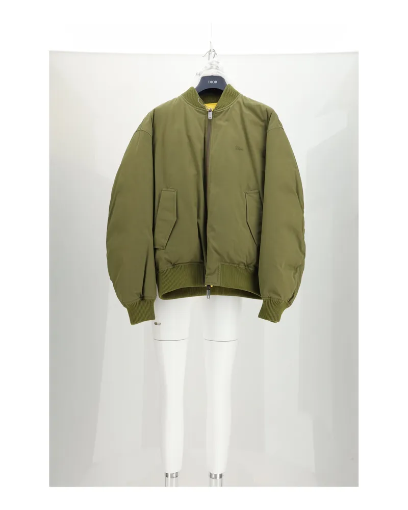 Dior Men's Bomber Jacket Reversible Green Cotton Yellow