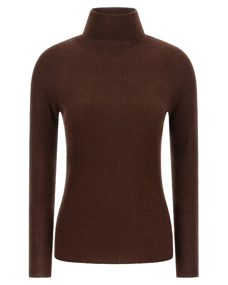 Fabiana Filippi Ribbed Virgin Wool Cashmere Turtleneck Sweater — Brown Brown