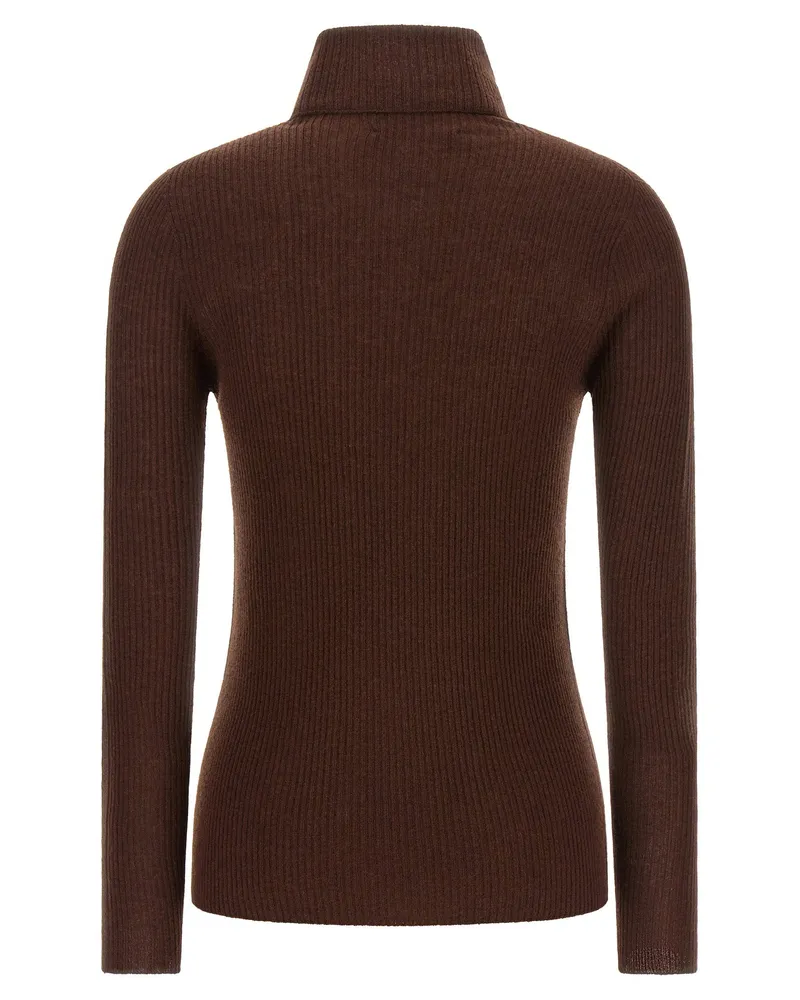 Fabiana Filippi Ribbed Virgin Wool Cashmere Turtleneck Sweater — Brown Brown