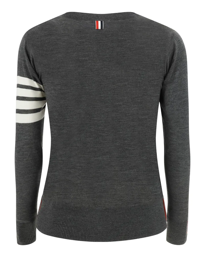 Thom Browne Men's Fleece Wool Sweater Med Grey (ovis Aries Gray