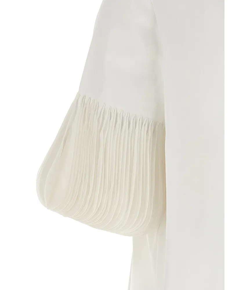 Valentino Garavani Pleated-Sleeve Cotton Poplin Blouse — White White