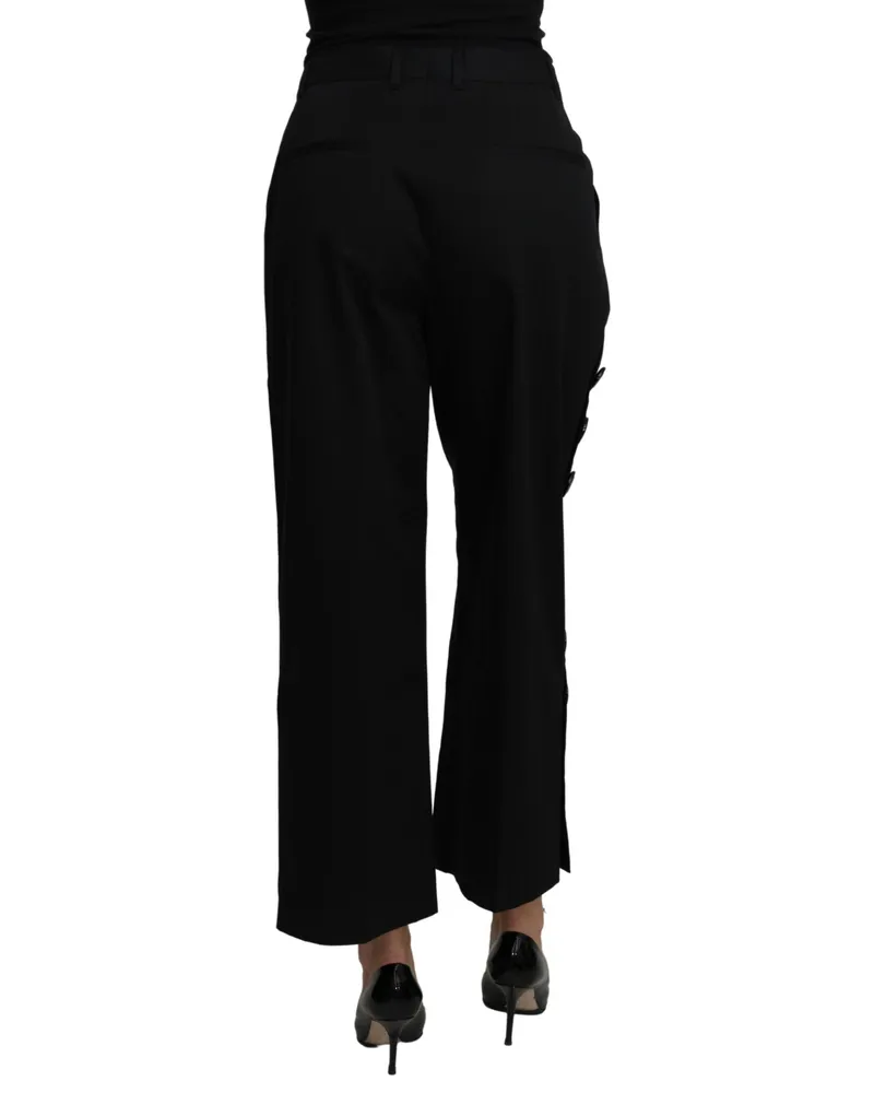 Dolce & Gabbana Women Black High Waist Cropped Cotton Stretch Pants Elastane Black