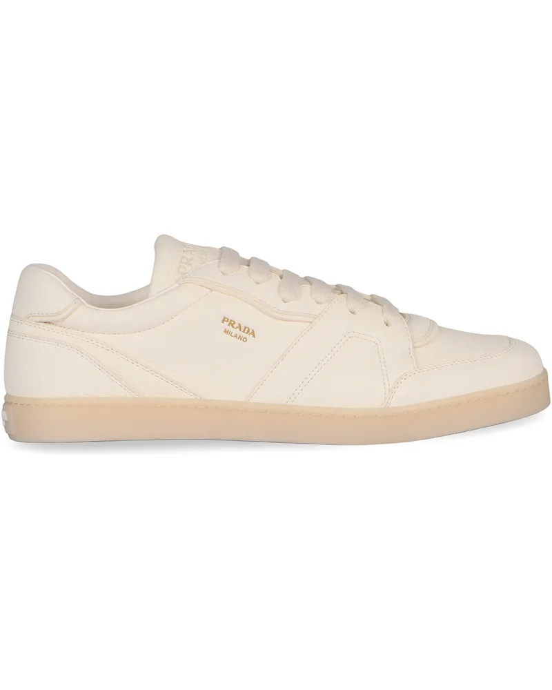 Prada Men's Low-Top Leather Sneakers Ivory Cervus Elaphus S Trainers White