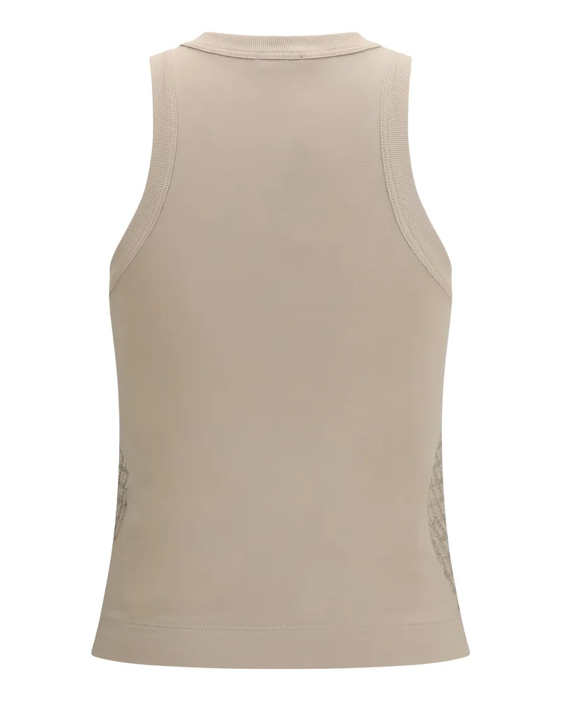 Brunello Cucinelli Women's Top Cotton With Luminous Embroidery Talco Cotton; Elastane Beige