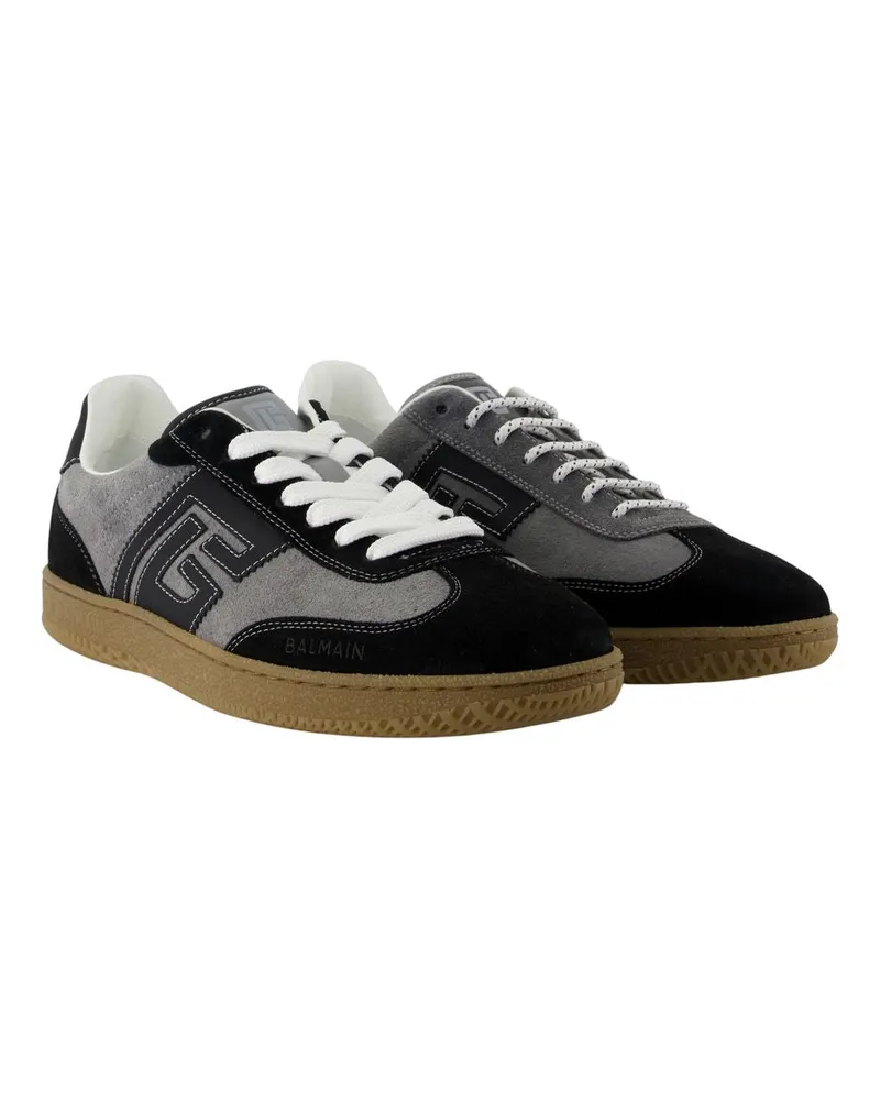 Balmain Men's Swan Sneakers -  Leather Grey Calfskin Shoes Gray
