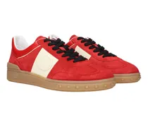 Men's Red Leather Low Top Sneakers