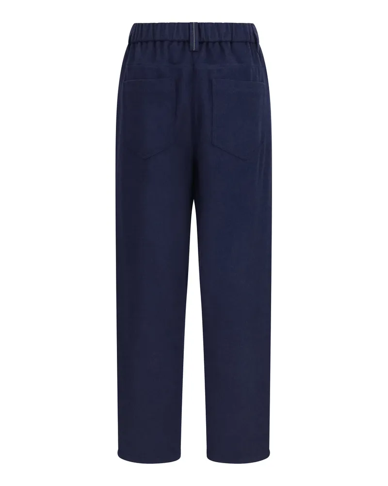 Brunello Cucinelli Women's Stretch Wool Pants Blu Merino Ovis Aries Trousers Navy