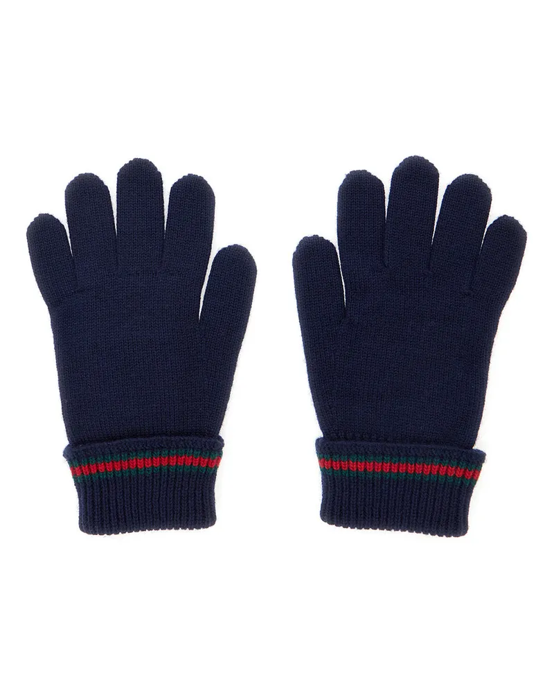 Gucci Boys' Blue Wool Gloves With Tricot Knitting Hat Blue