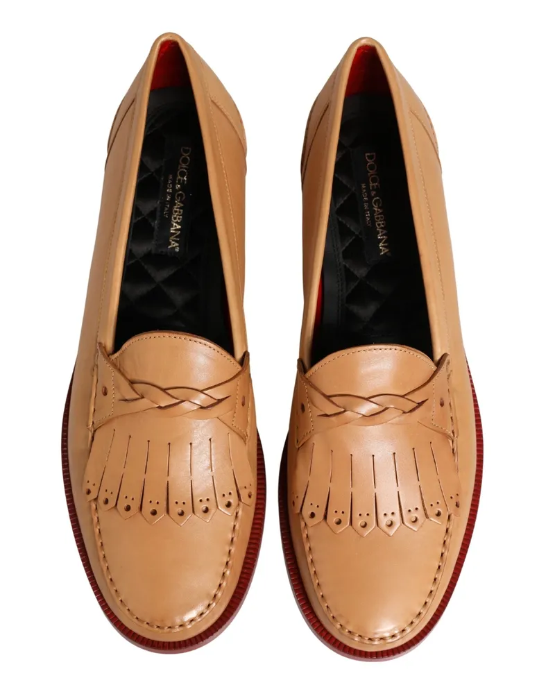 Dolce & Gabbana Beige Tassel Leather Men Slip On Loafers Shoes Beige
